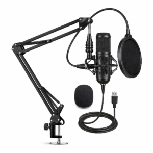مايكروفون AOKEO USB Condenser احترافي مع ذراع تعليق وفلتر هواء – تسجيل صوتي وبث مباشر بجودة عالية