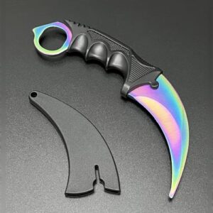 Rainbow Fixed Blade Practice Trainer with Sheath – Curved Unsharp Display Tool