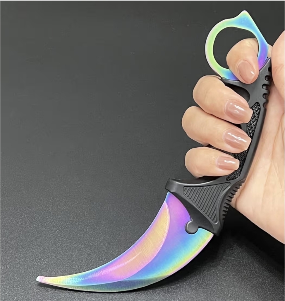 Rainbow Fixed Blade Practice Trainer with Sheath – Curved Unsharp Display Tool - الصورة 2