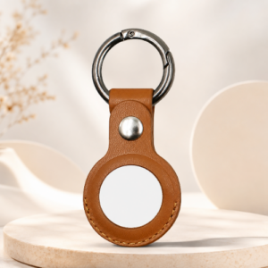 Leather AirTag Keychain Case with Metal Ring – Brown Protective Holder