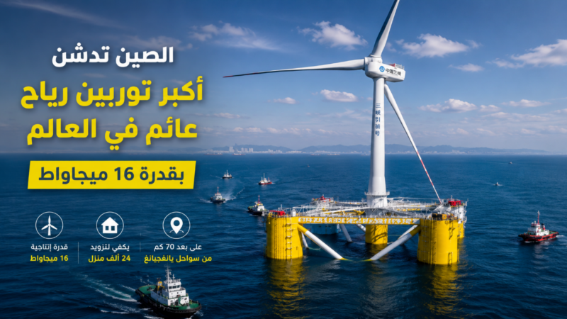 الصين تدشن أكبر توربين رياح عائم في العالم بقدرة 16 ميجاواط