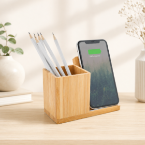 Calgary FSC® Bamboo 10W Wireless Charger with Pen Holder