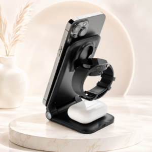 شاحن لاسلكي Powerpal 3 في 1 بقوة 15W مصنوع من البلاستيك المعاد تدويره