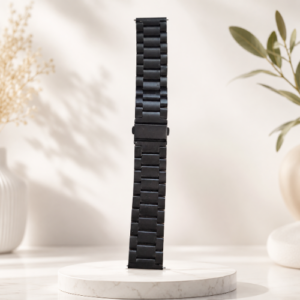 22mm Black Stainless Steel Watch Matte Metal Strap with Folding Clasp