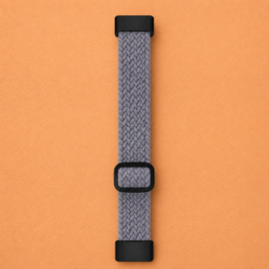 Elastic Braided Nylon Strap for Fitbit Charge 6 – Gray/Black Adjustable Band