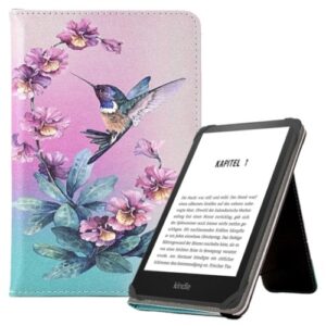 KEROM Universal 6 inch eReader Case PU Leather Stand Cover with Hand Strap – Hummingbird
