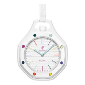 Royal Pop Luxury Pendant Watch – White color with multicolor details on the bezel and dial.